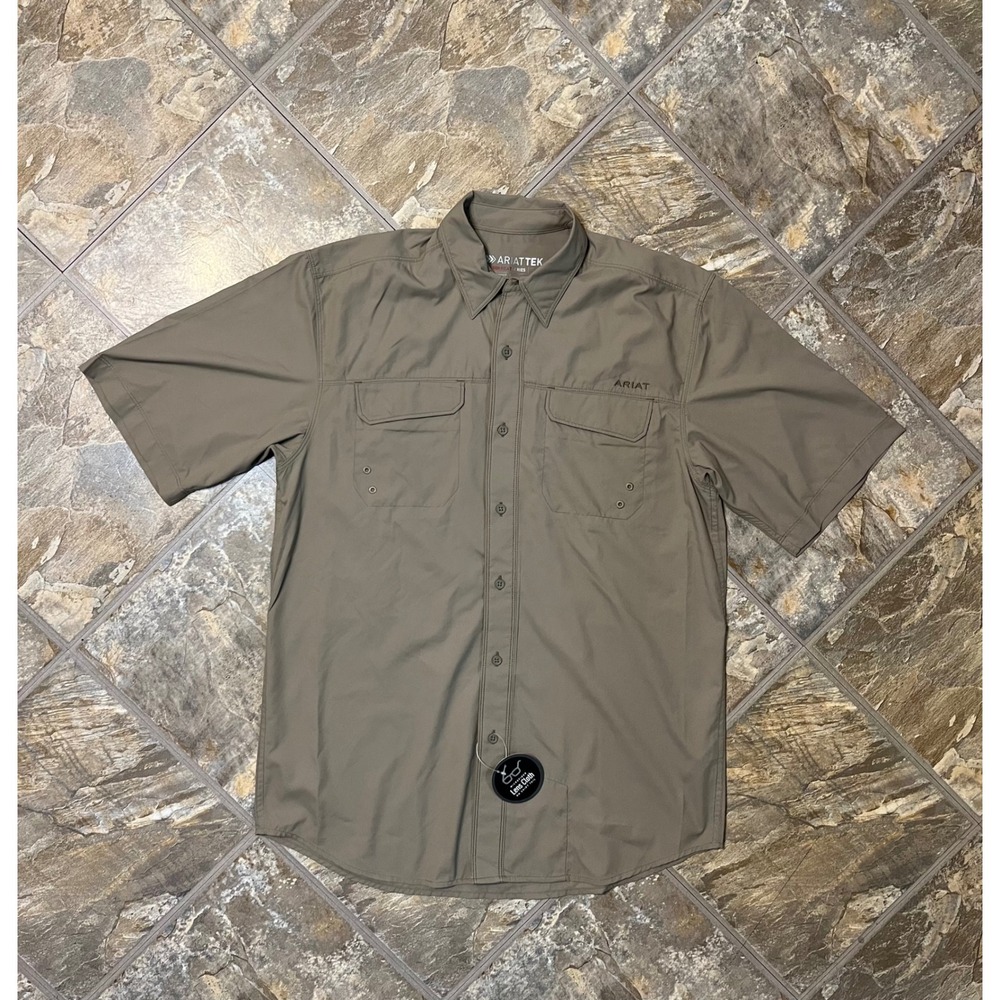Ariat AriatTEK Shirt Mens Small Tan Heat Series Short Sleeve Button Up - Picture 1 of 9